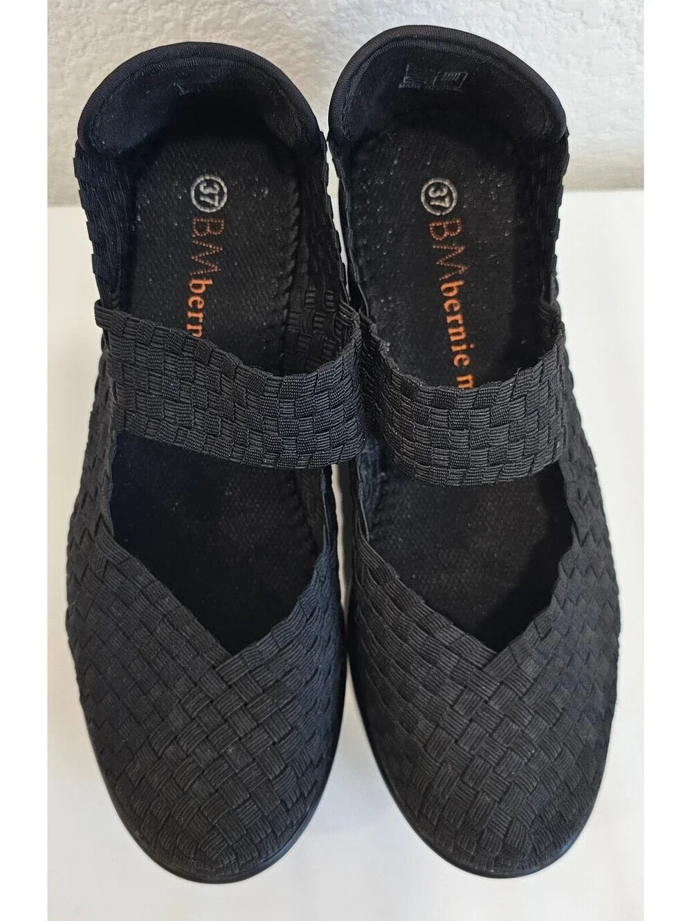 Bernie Mev Women's Black Woven Mary Jane Wedge Shoes Size 37, US 6-6.5